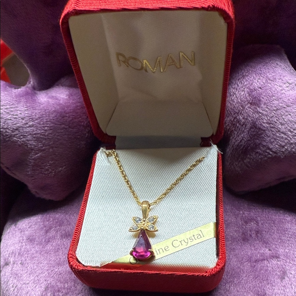 Roman Gold Necklace with Purple Teardrop Pendant